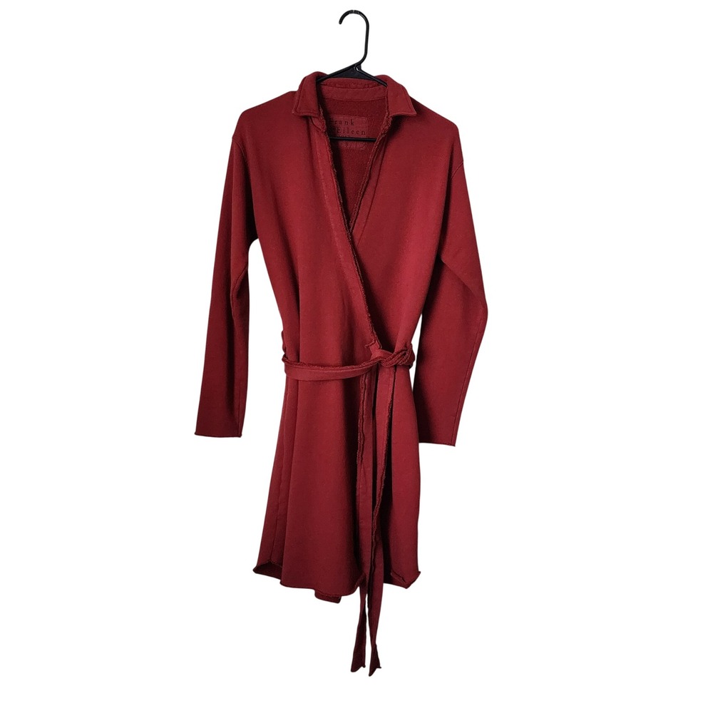 FRANK & EILEEN Willa Wrap Dress Cranberry Red Triple Fleece Long Sleeve S